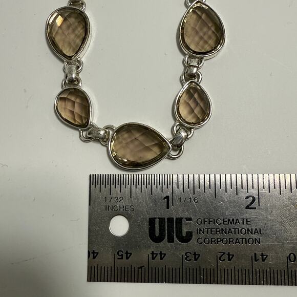 Napier Silvertone Pale Brown Gray Clear Teardrop Faceted Stone Necklace - Picture 5 of 8